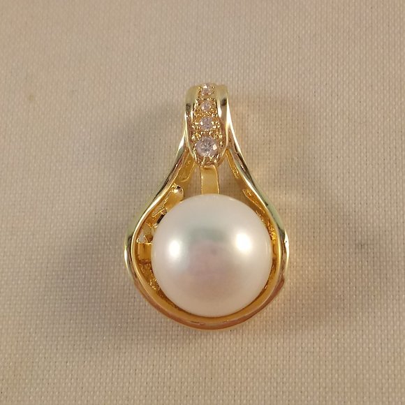 Gold 925 Silver Diamond Zircon Real White South Sea Pearl Necklace Pendant AAAAA - Picture 2 of 5